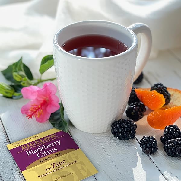 BIGELOW TEA BLACKBERRY CITRUS PLUS ZINC HERBAL TEA, CAFFEINE FREE, 18 TOTAL TEA BAGS (PACK OF 1)