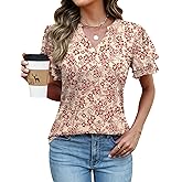 Rapbin Womens Tops Dressy Casual Ruffle Short Sleeve V Neck Blouses Summer Fashion Business Work Elegant Shirts
