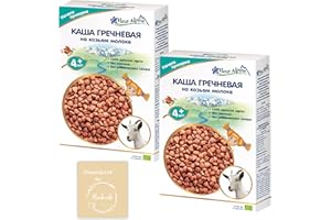 Fleur Alpine Organic Buckwheat Cereal Bundle. Includes Two 7 Oz each Box of Organic Buckwheat Baby Cereal made with Goats Milk and a Modovik Shoppings List. Baby Food for 4+ Months Old Babies.