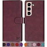SUANPOT for Samsung Galaxy S22+/S22 Plus 5G with RFID Blocking Leather Wallet case Credit Card Holder,Flip Folio Book Phone case Shockproof Cover Women Men for Samsung S22Plus case Wallet Wine Red