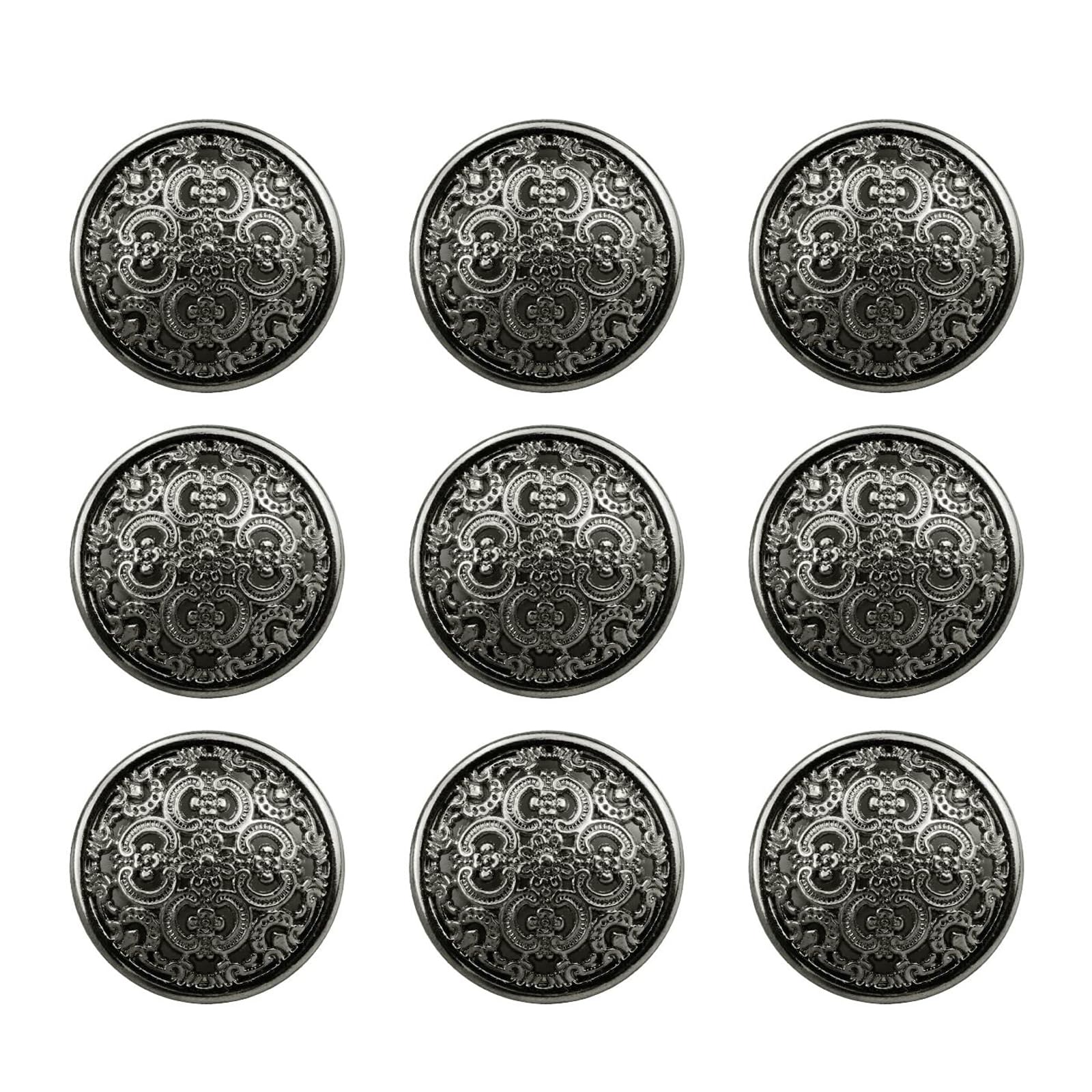 12PCS 25mm Hollow Metal Buttons, Vintage/Blazer/Round Shaped Metal Retro Buttons for Blazer, Suits, Coat, Uniform, Jacket (Black)