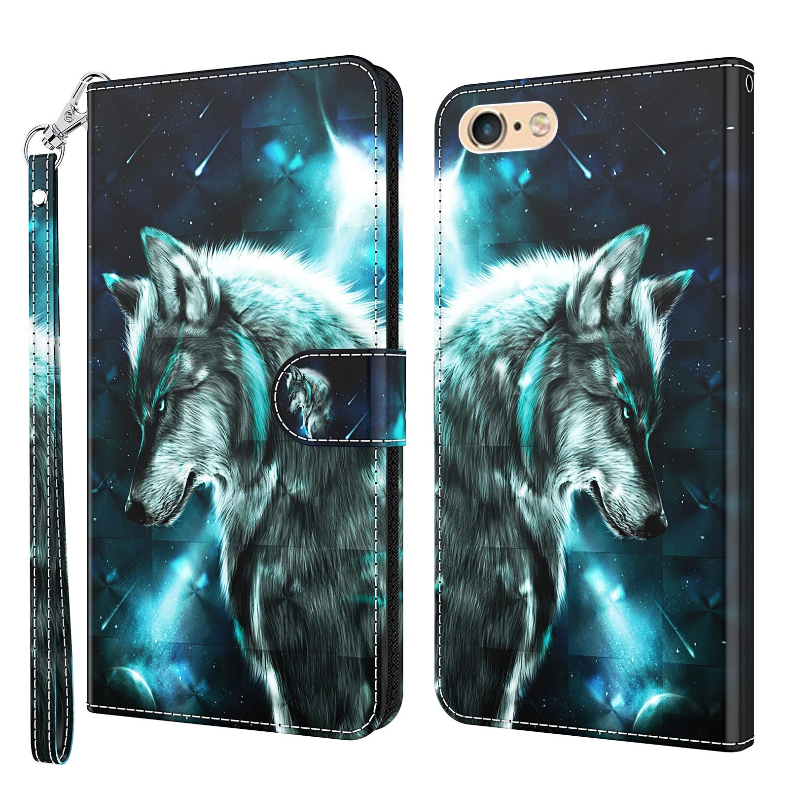 GLANDOTU Apple iPhone 7 /6s /6/8 /SE 2022/SE 2020 Case Flip Wallet PU Leather Cover with Magnetic Button Standing Funstion Full-Body Protective Phone Cases - Wolf — image 1