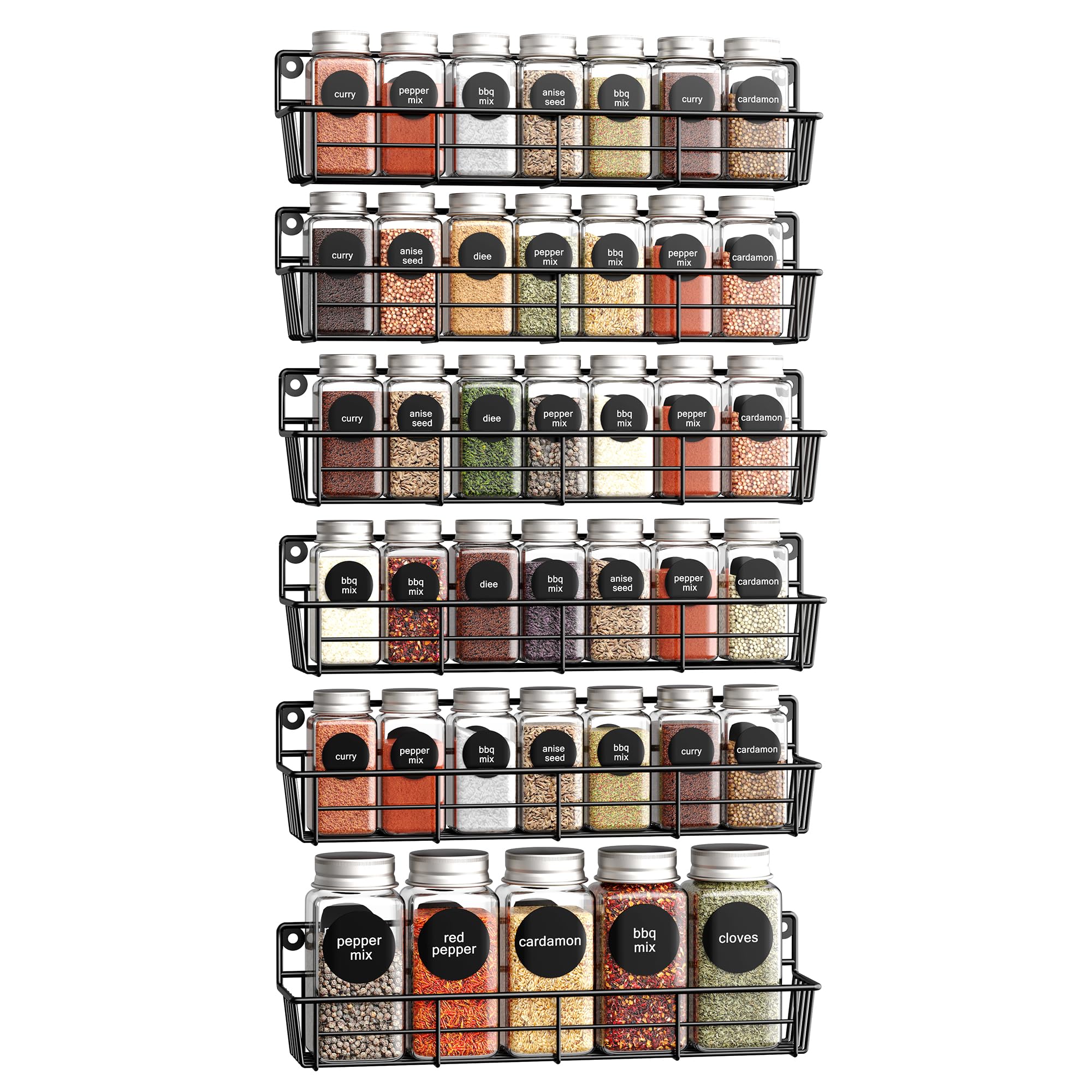 Mystozer Spice Rack wall mounted 6 Pack, Space-Saving Spice Organizer