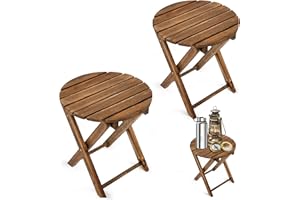 Timberholm 2PCs Folding Side Tables, Waterproof Patio Foldable End Table, Portable Side Table for Indoor and Outdoor Garden, Porch, Balcony, Camping, Fishing, Walnut Color, Small Size 13 inch Height
