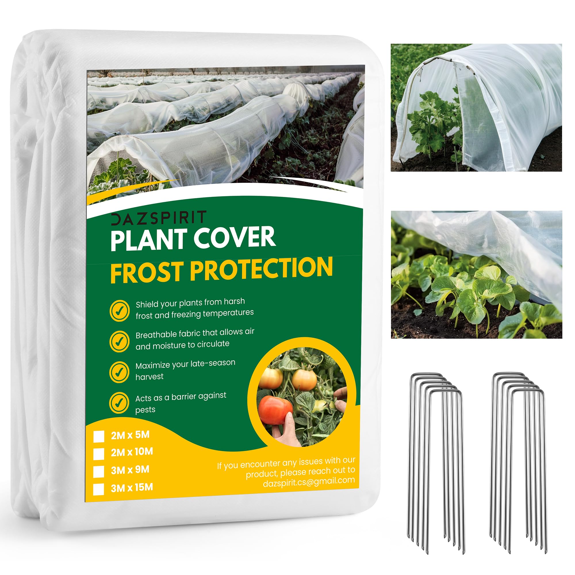 DazSpirit 2 m x 5 m Garden Fleece Frost Protection, 35 gsm Horticultural Fleece Plant Frost Protection with 10 Ground Stakes, Non-Woven Winter Fleece for Winter, Cold, Insect, and Bird Protection