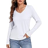 PrettyGuide Womens V Neck Long Sleeve Shirts Loose Fit Casual Fall Basic Tees Shirt Soft Cotton Top