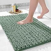 Yimobra Bathroom Rugs Non Slip Washable - Ultra Soft Absorbent Chenille Bath Mat, Quick Dry Shaggy Floor Carpet for Tub Shower, Green Home Decor Accessories, 24x17 Inch