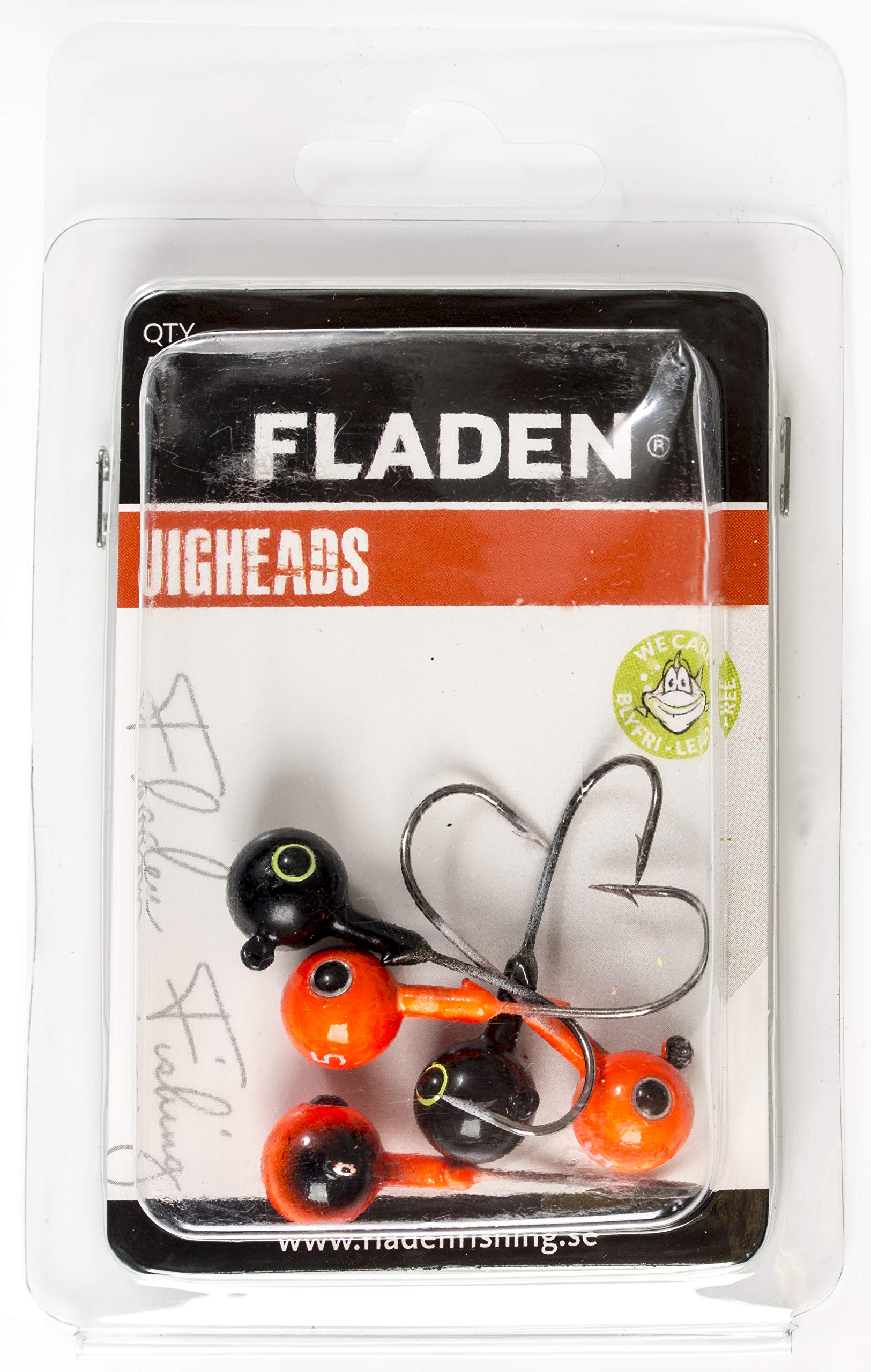 FLADEN Fishing - Assorted Multi Coloured Non-Toxic Ball Jigheads - Perfect for predator fishing with soft bodied lures (5 Pack - 10g - 4/0 Hook, Black/Orange) [35-21040]