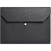 Yufocusqc PU Leather A4 File Folder Document Holder 2 Pockets Portfolio Envelope Folder Case with Elastic String 3/4 Inch Expansion (Black)