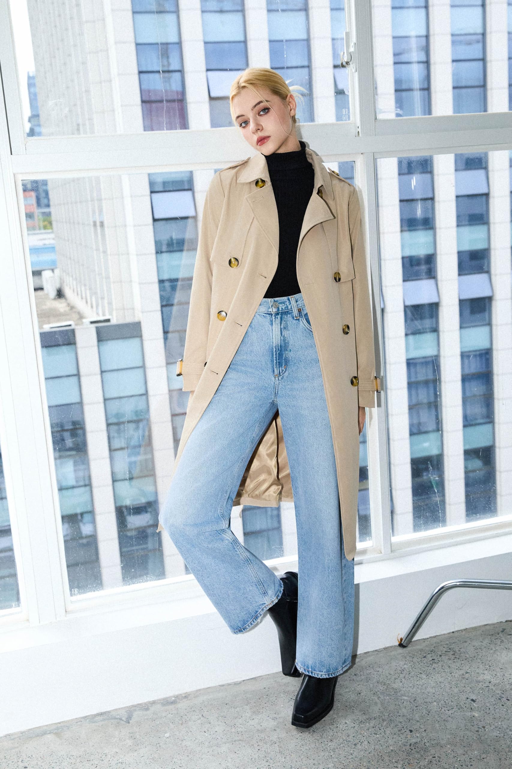 Orolay Women's 3/4 Length Double Breasted Trench Coat Lapel Jacket with Belt