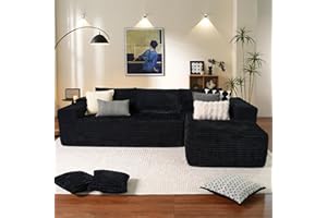 ovios 104" Cloud Sectional Couch with L-Shape Chaise,Modern Modular Sofa with Deep Seat, Upholstered Couches for Living Room Bedroom,No Assembly Required, Black (Plush Corduroy Fabric)