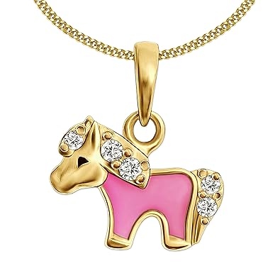 CLEVER SCHMUCK Set Vergoldeter kleiner Kinder Anhänger Mini Pony rosa, viele Zirkonia glänzend STERLING SILBER 925 und vergol