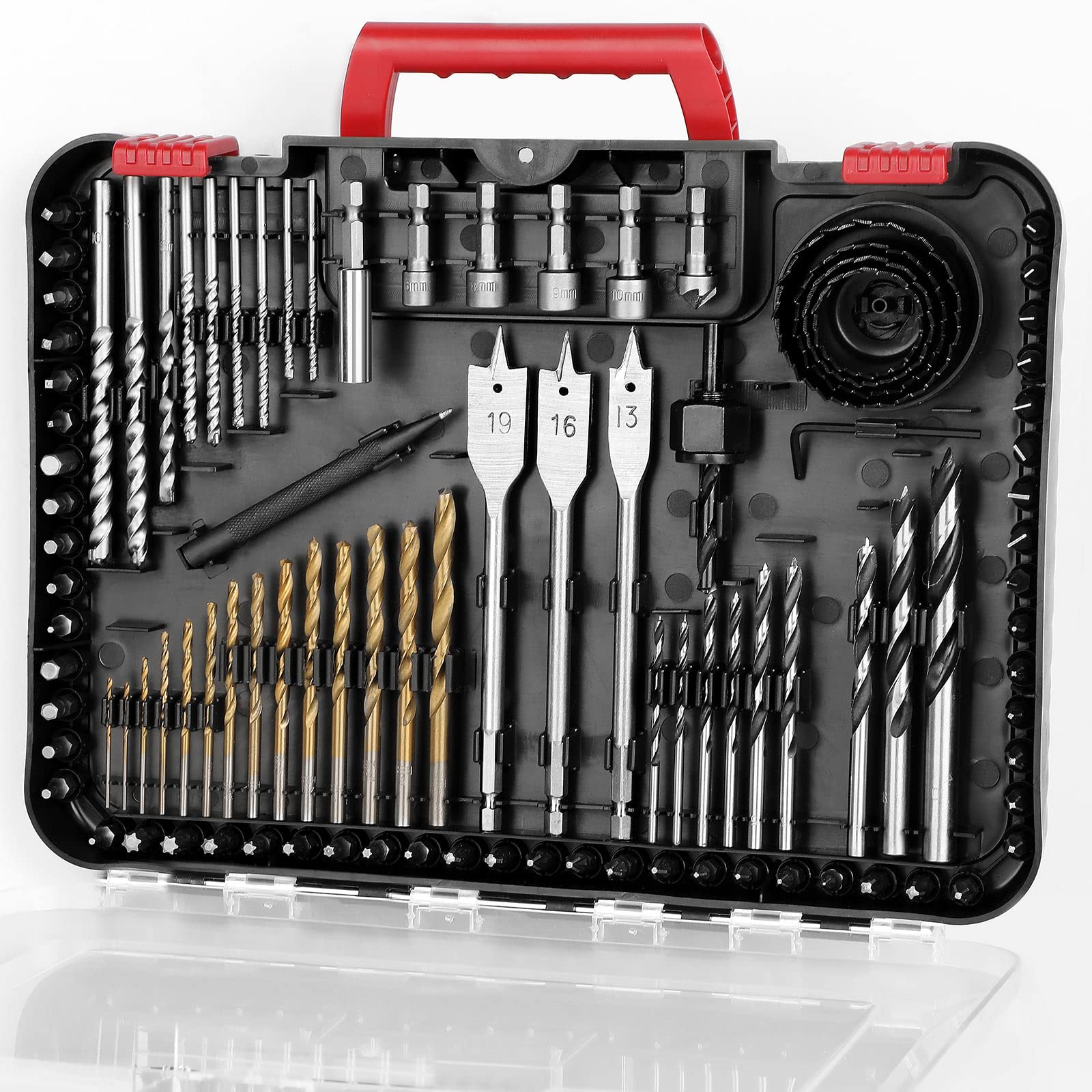 C P CHANTPOWER Drill Bit Sets, 100 Pcs HSS Titanium Screwdriver Bits Set with Storage Case for Metal, Wood, Masonry, Includes Countersink Drill Bit — image 1
