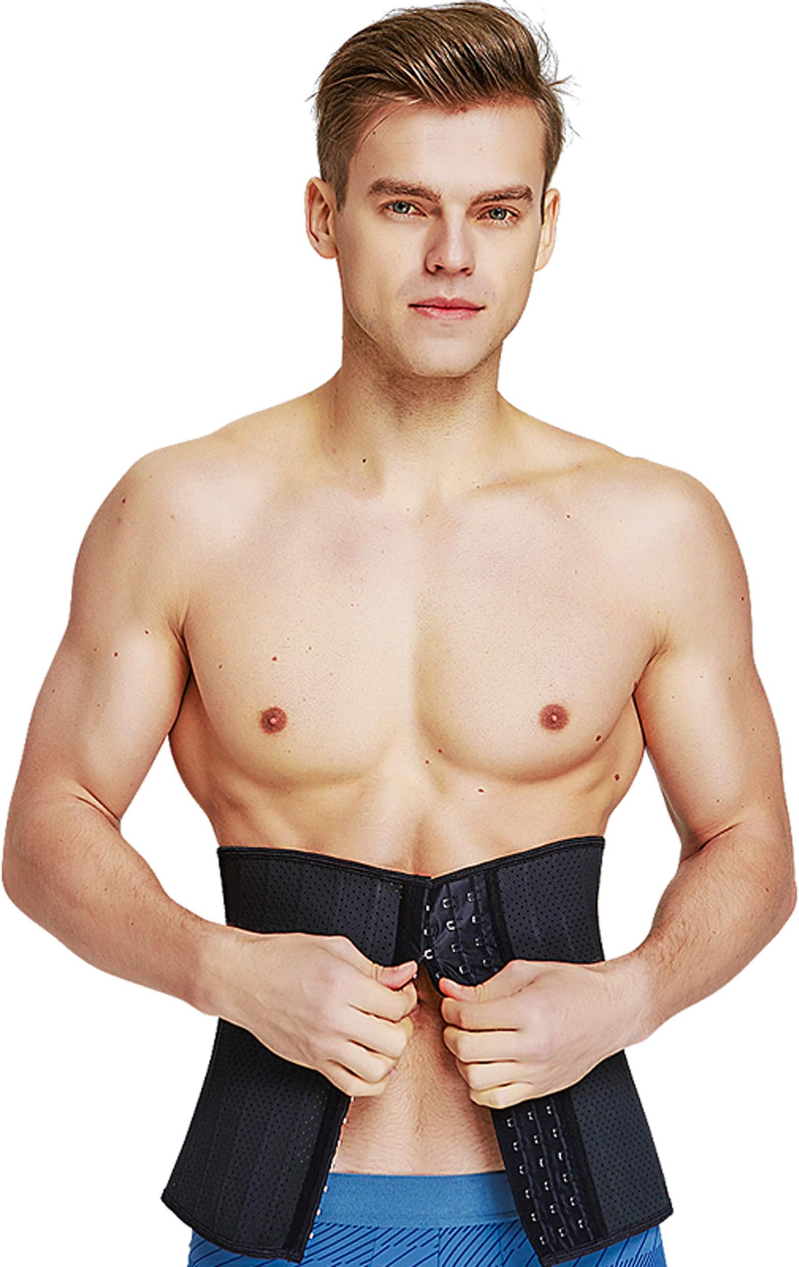 queenral Men Latex Waist Trainer Slimming Corset for Weight Loss 25 Steel Bones