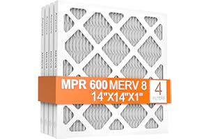 Anycore 14x14x1 AC Furnace Air Filter, MPR 600, 4 Pack MERV 8 Pleated HVAC Filter (exact dimensions 13.75x13.75x0.75 inch)