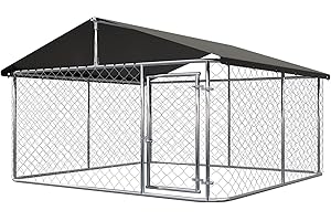 PETONY Petonly Outdoor Dog Enclosure Heavy Duty Dog Kennel House Mesh Dog Big Cage Pet Kennel Steel Fence with Secure Lock (79”x 79”)