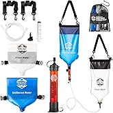 Gravity Water Filtration System – 2 High Capacity Lightweight Hanging Bags for Backpacking, Camping, Survival, Hiking, Hunting - Dirty, Clean Water Bags, Water Filter and Cleaning Plunger Included