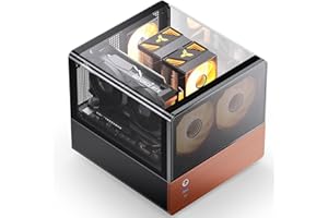 JONSBO V12 Black Micro ATX Mid Tower PC Case, Hyperboloid Glass Desktop Design, Separated Cabinet Structure,Walnut Wood,MATX 