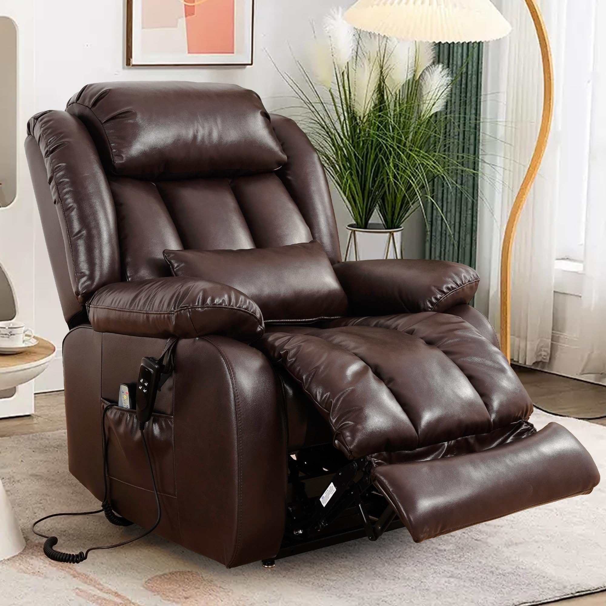 EDILLY Large Genuine Leather Power Lift Recliner Chairs for Elderly