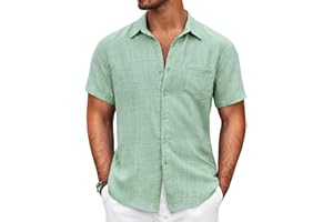 COOFANDY Mens Button Down Short Sleeve Shirt Casual Shirts Summer Beach Textured Shirts with Pocket