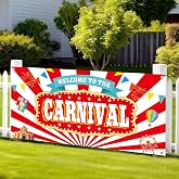 Teenyyou Carnival Banner Classic Circus Party Backdrop 71x35 Inch | Red White Striped Design, Carnival Theme Party Decor, Durable Fabric Backdrop for Circus Birthday Celebrations and Photos