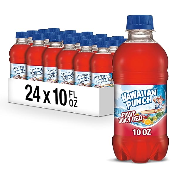 HAWAIIAN PUNCH FRUIT JUICY RED FRUIT JUICE DRINK, 10 FL OZ BOTTLES, 24 COUNT (4 PACKS OF 6), READY-TO-DRINK, ON-THE-GO, CAFFEINE-FREE, CARBONATION-FREE, GLUTEN-FREE, EXCELLENT SOURCE OF VITAMIN C