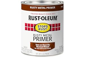 Rust-Oleum 7769502 Stops Rust Rusty Metal Primer Brush Paint, 1 Quart, Flat Brown