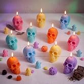 Pangda 12 Pcs Pastel Halloween Skull Candles Bulk Gothic Skeleton Candles | Cute Unscented Wax Candles, Small Tealight Burning Candles, Spooky Halloween Party Home Table Tiered Tray Centerpiece Decor