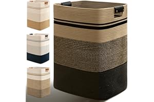 Degeyoyo Laundry Hamper, 95L Tall Laundry Basket with Leather Handles, Rectangle Large Clothes Hamper for Organizing, Cotton Woven Laundry Baskets Storage Hampers for Bedroom, Nursery, Living Room