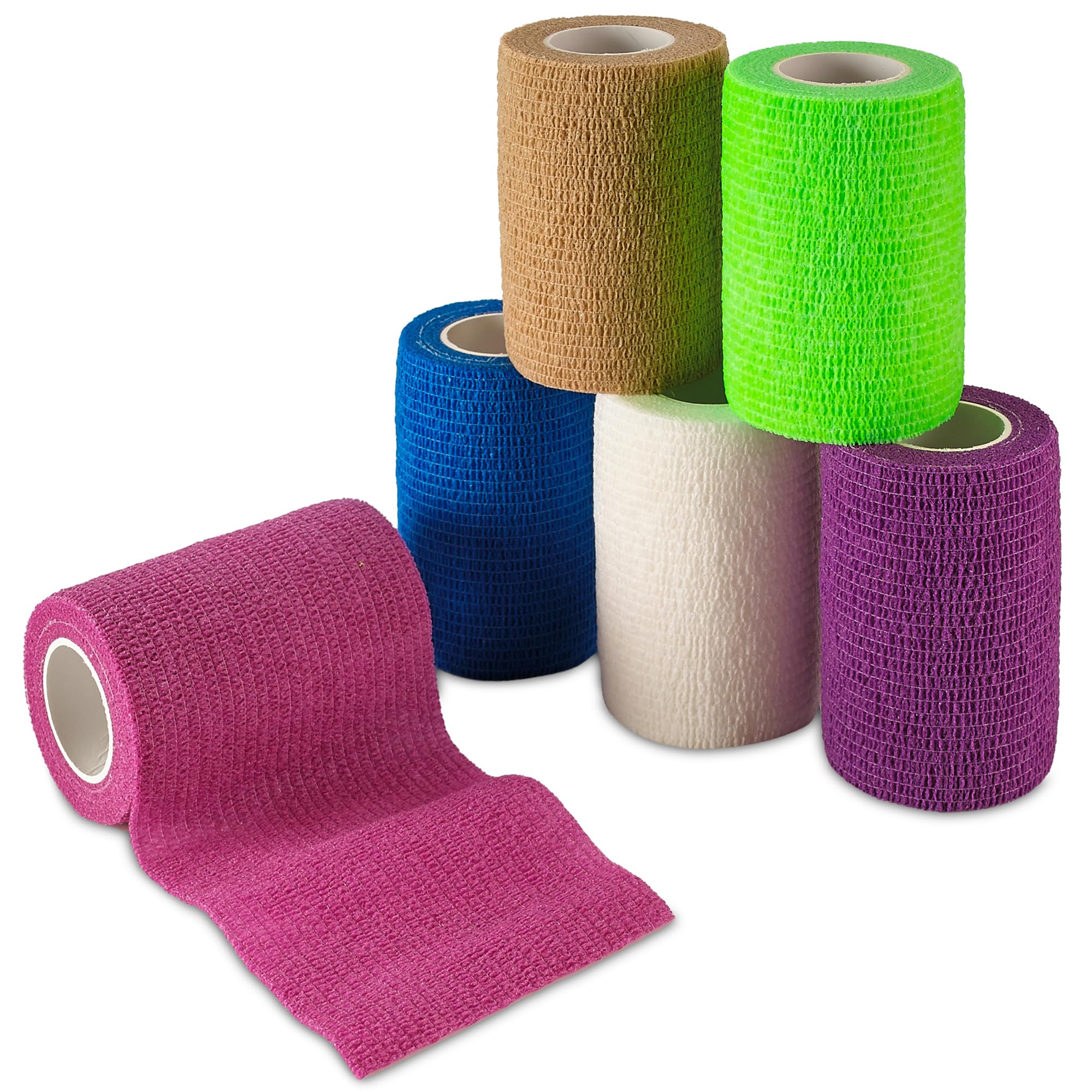 Self Adherent Wrap - Bulk Pack of 6, Athletic Tape Rolls and Sports Wraps, Self Cohesive Non-Woven Adhesive Bandage (3 in x 5 Yards) FDA Approved for Ankle Sprains & Swelling