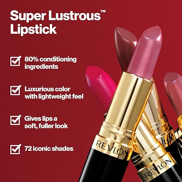 REVLON SUPER LUSTROUS LIPSTICK, CREAMY FORMULA FOR SOFT, FULLER-LOOKING LIPS, MOISTURIZED FEEL, 762 FLUSHED, 0.15 OZ