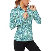 WOWENY Women's Long Sleeve Athletic Shirts Quarter Zip Pullover Collared T-Shirt Workout Print Tennis Top