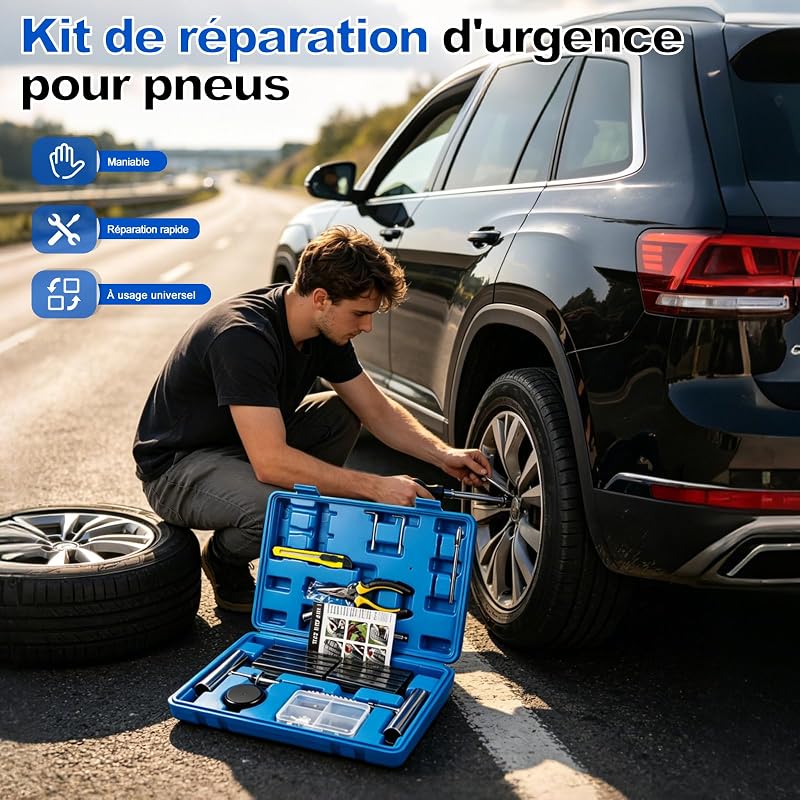 ,68pcs kit Reparation Pneu Voiture，pour SUV, Tracteurs, Camping-Cars