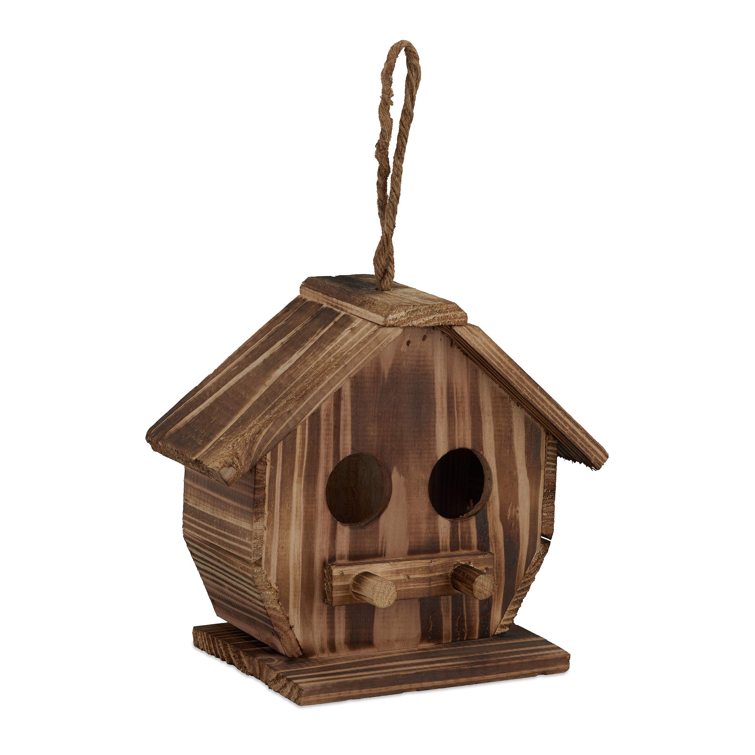 Relaxdays Bird House, Wooden Nesting Box, Decorative Shelter, H x W x D: 28.5 x 19 x 10.5 cm, Natural
