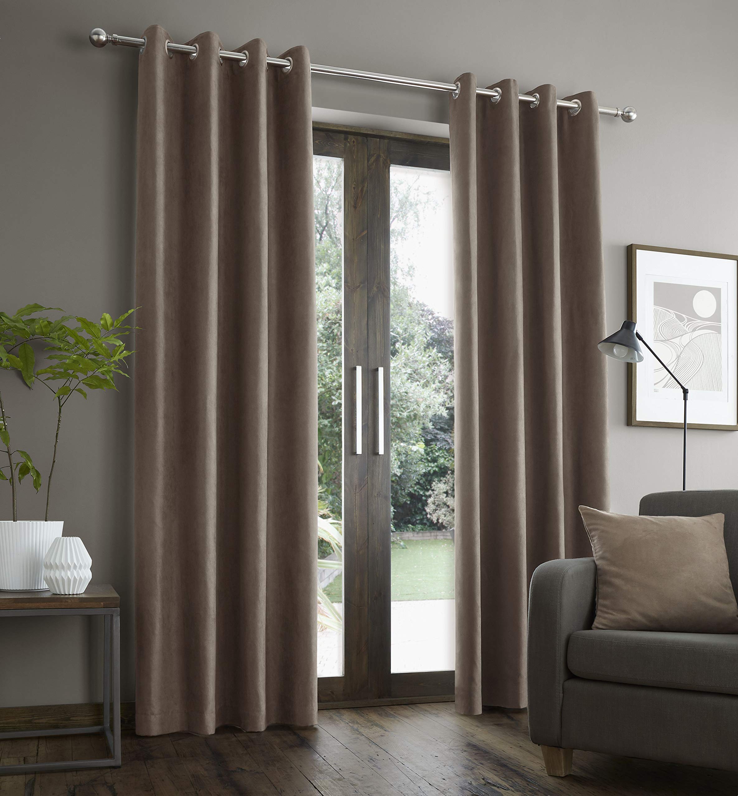 Catherine Lansfield Eyelet Curtains, Polyester, Mink, 168 x 183cm
