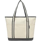 QYEPYUE Large Canvas Tote Bag for Women, Beach Bag with Zipper, Utility Tote Bag with 3 Front Pockets, Weekender Pool Bag