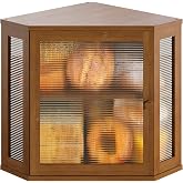 Vriccc Corner Bread Box, Bamboo Bread Box for Kitchen Countertop, 2 Tier Wooden Bread Storage, Brown