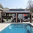 PURPLE LEAF 12' X 20' Outdoor Hardtop Gazebo for Patio Galvanized Steel Double Roof Permanent Canopy Teak Finish Coated Aluminum Frame Pavilion Gazebo with Netting