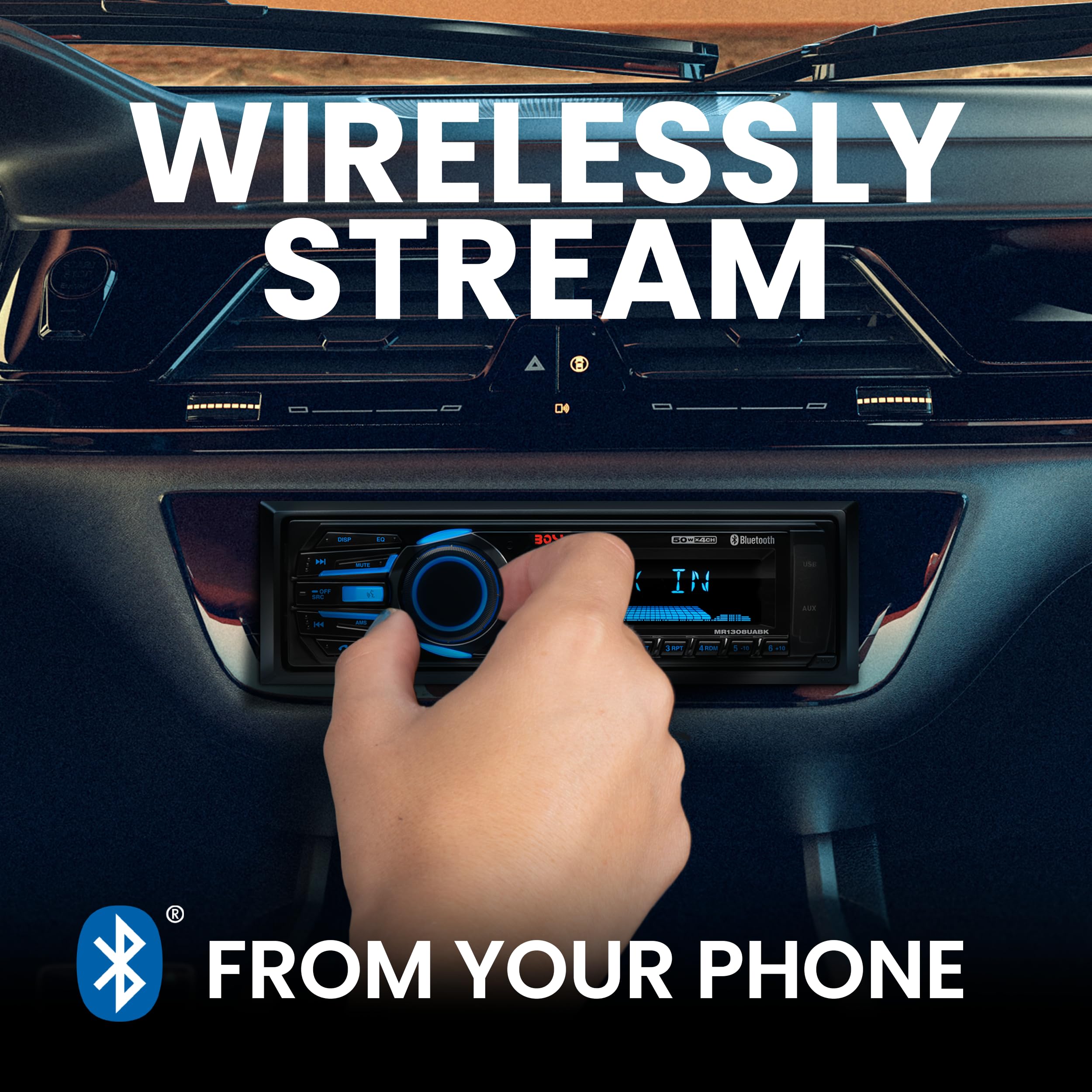 BOSS Audio Systems MR1308UABK Marine Boat Stereo – Single Din, Bluetooth, No CD DVD Player, AM/FM Radio Receiver, Aux-in, USB