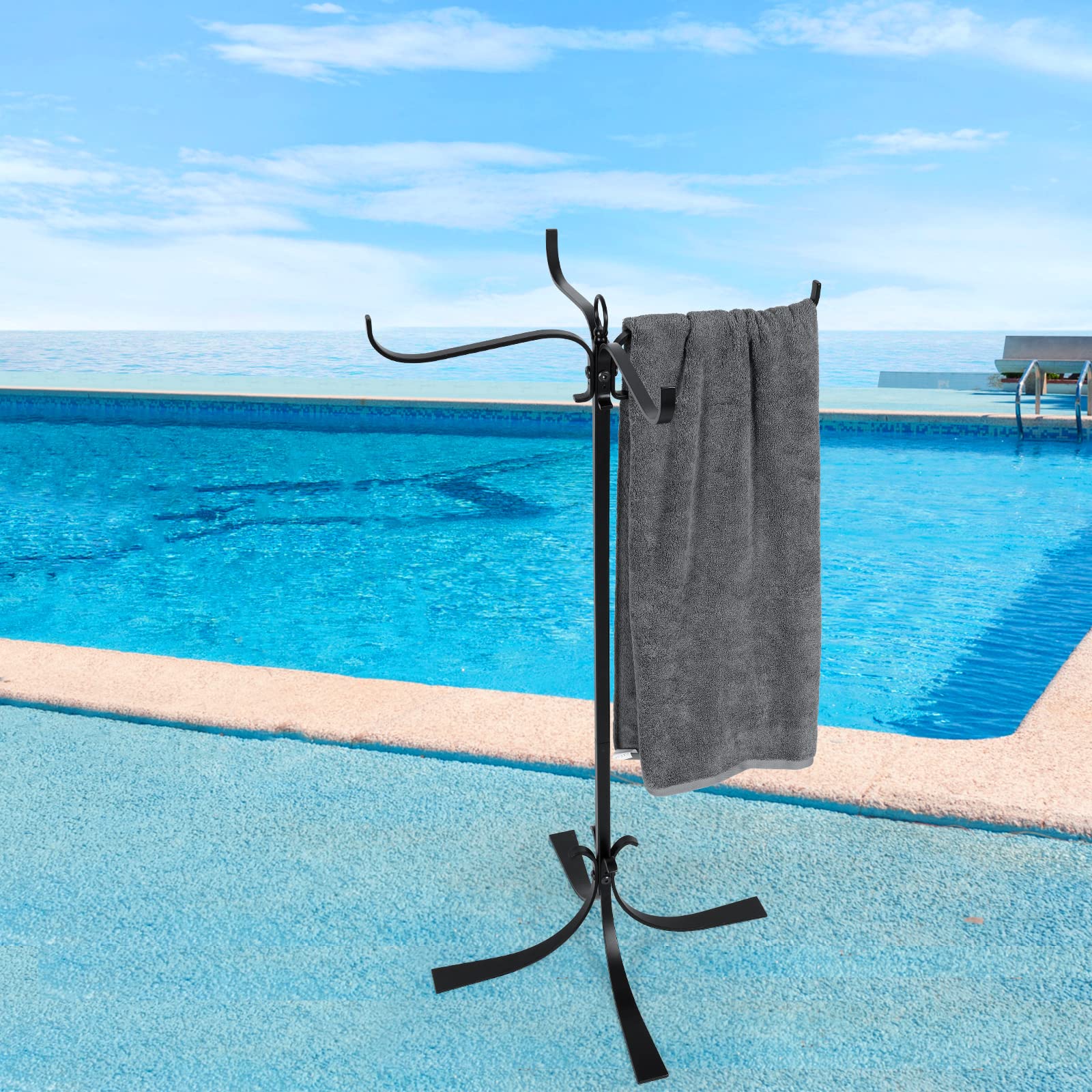 Photo 1 of Sinyzope Pool Outdoor Towel Rack, 4 Bars Metal Heavy Duty Never Tilt for Pool Hot Tub Spa Towel Dying Rack, Towel Stand (3.6FT high