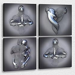 4 Piece Set Bedroom Wall Decor Love Heart Gray 3D