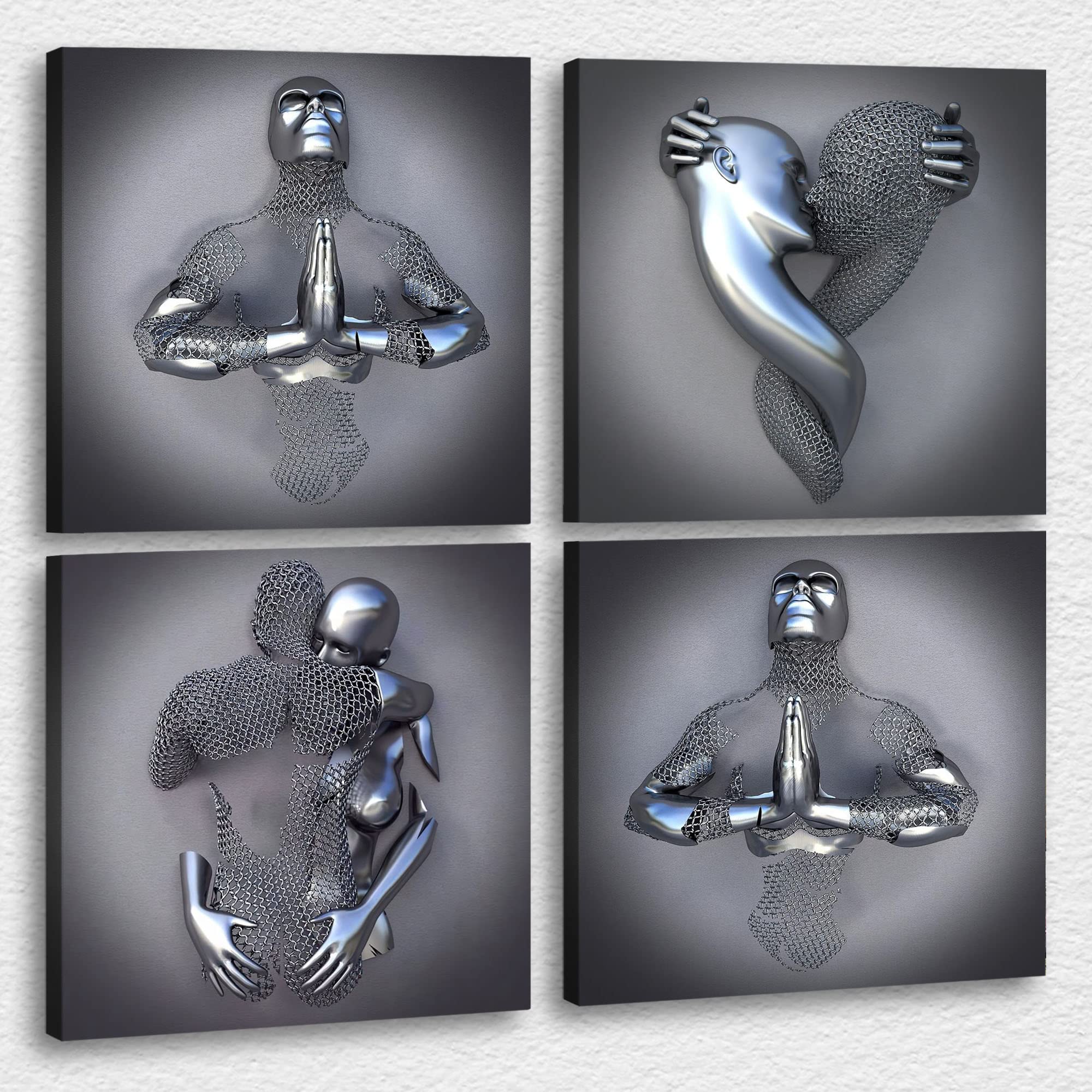 4 Piece Set Bedroom Wall Decor Love Heart Gray 3D