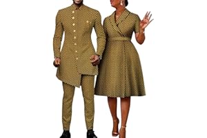 Realwax African Clothes for Couples Men Single Breasted Fit Jackets Matching Bazin Riche Dashiki Print Dresses Trench Coats