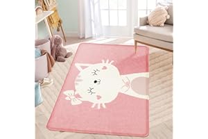 LIKOYO Kids Rug Pink Rug for Bedroom Girls Nursery Rug 3'x5' Washable Area Rug Bath Mat Non Slip Cute Cat Rug Baby Carpet Play Mat Soft Rugs for Living Room Playroom Bathroom Classroom Kids Room Decor