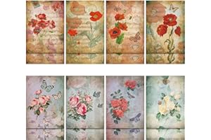 GEYEE 16 Sheets French Decoupage Paper Garden Floral Vintage Paper Flower Design Decorative Decoupage Supplies Rose Imprint Decoupage Decor for Crafts Wood Scrapbooking, 8.27 x 11.22 Inch (Elegant)