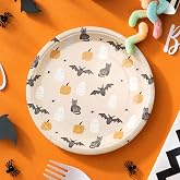 Cheerland Summerween Paper Plates Disposable Cute Pumpkin Bat Ghost Party Plates for Pastel Halloween Decoration Birthday and Spooky Summerween Party Decorations 7 Inch Pack of 24