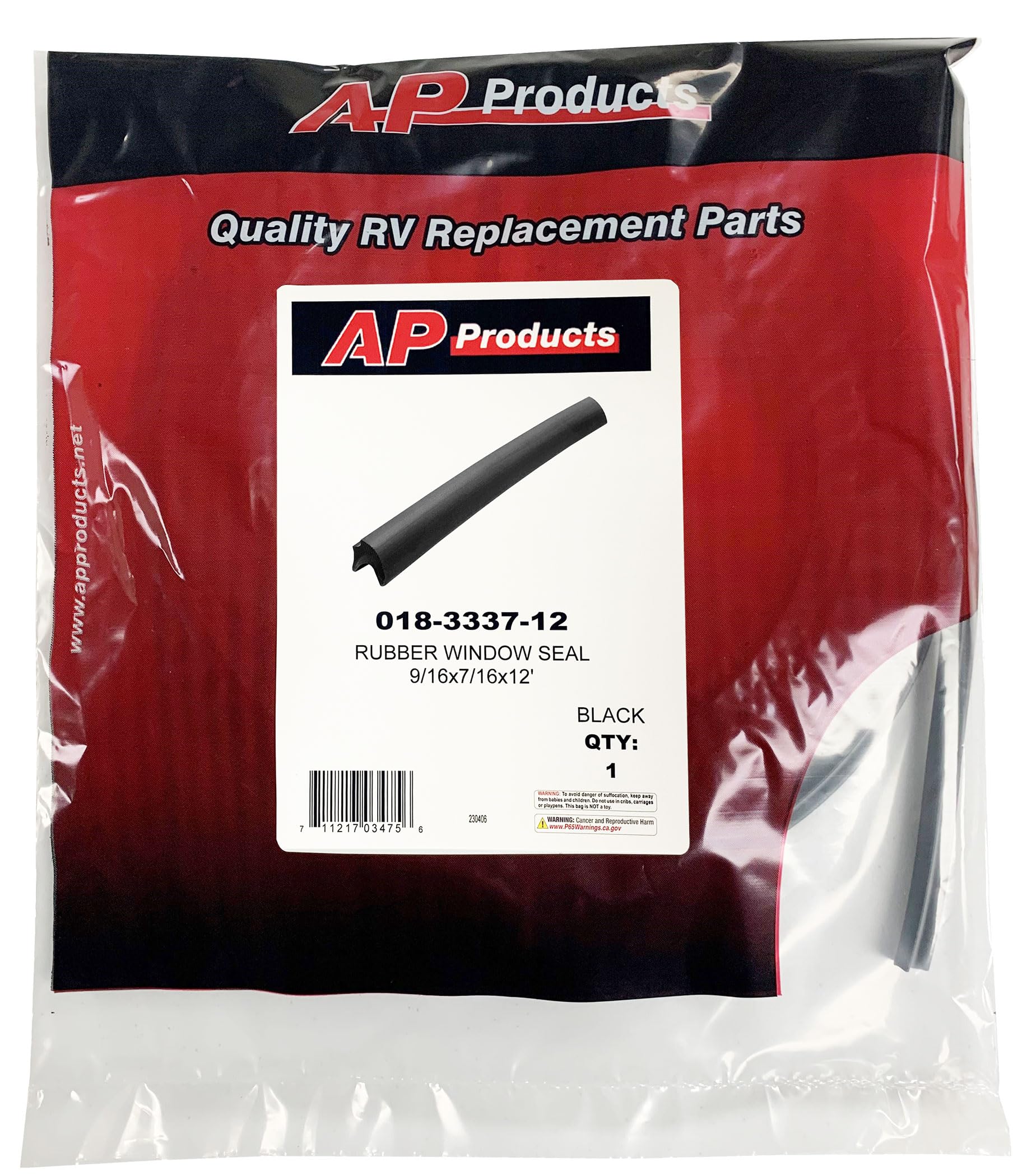 Photo 1 of AP Products 018-3337-12 Rubber Window Seal - 9/16" x 7/16" x 12'