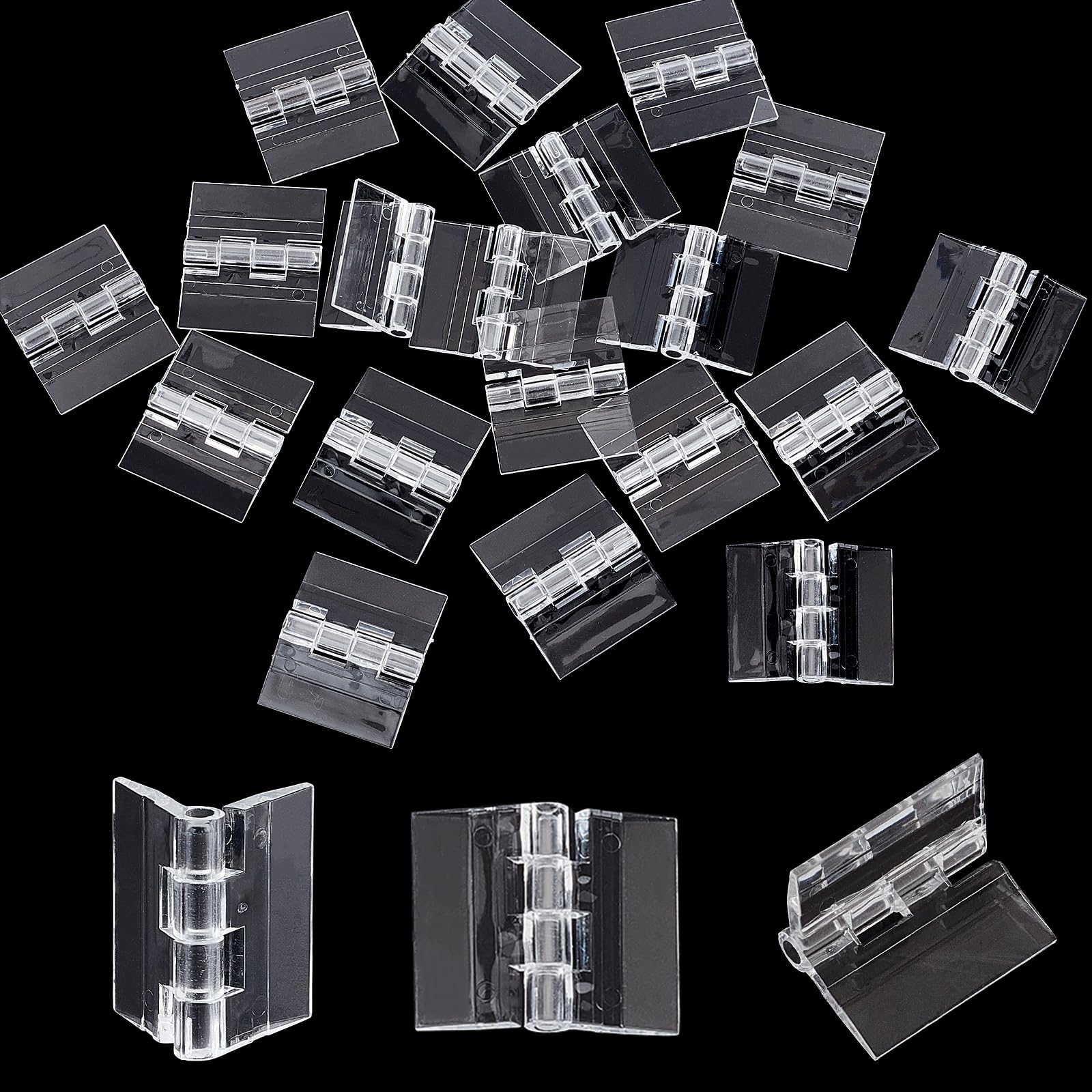NICENEEDED 20PCS 35mm*30mm Plastic Hinges Clear, Acrylic Hinges Mini Hinge for Box Handicrafts, Transparent Continuous Folding Hinge Tools for Cabinet Drawer Furniture DIY Display Stand