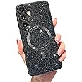 MINSCOSE for Samsung Galaxy S25 Magnetic Neon Phone Case[Compatible with Magsafe],Cute Bling Glitter Thin Slim Shockproof Sparkly Cover for Women Girl for Samsung Galaxy S25 -Black