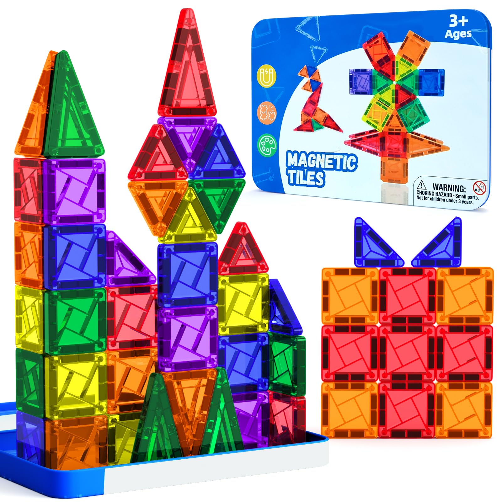 Riswistoy Mini Magnetic Tiles 42 Piece - Magnet Building Tiles, Travel Magnetic Tiles for Kids, Ideal Activities Travel Toys for Kids, Building Construction Set for On - the - Go Fun